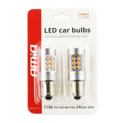 LED žárovky CANBUS BAU15S PY21W oranžová 12V/24V AMIO-02580